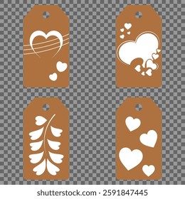 Set blank white paper price tags or gift tags. Set of gift or price tags shapes with hearts and love. Vector templates for cutting. Valentine's Day tag stencils. Mock up paper price tags