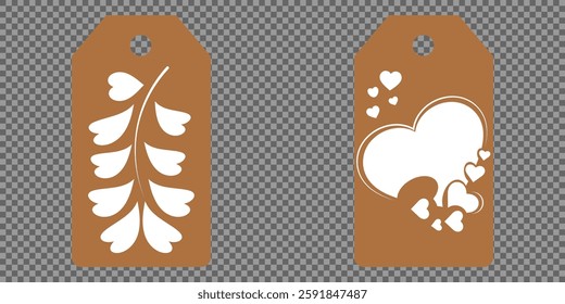 Set blank white paper price tags or gift tags. Set of gift or price tags shapes with hearts and love. Vector templates for cutting. Valentine's Day tag stencils. Mock up paper price tags