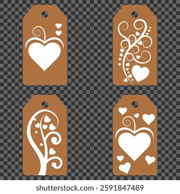 Set blank white paper price tags or gift tags. Set of gift or price tags shapes with hearts and love. Vector templates for cutting. Valentine's Day tag stencils. Mock up paper price tags