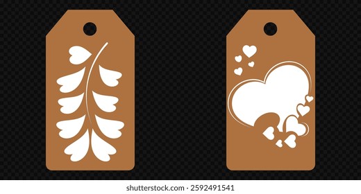 Set blank white paper price tags or gift tags. Set of gift or price tags shapes with hearts and love. Vector templates for cutting. Valentine's Day tag stencils. Mock up paper price tags