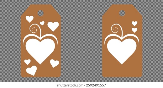 Set blank white paper price tags or gift tags. Set of gift or price tags shapes with hearts and love. Vector templates for cutting. Valentine's Day tag stencils. Mock up paper price tags
