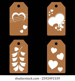 Set blank white paper price tags or gift tags. Set of gift or price tags shapes with hearts and love. Vector templates for cutting. Valentine's Day tag stencils. Mock up paper price tags