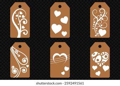 Set blank white paper price tags or gift tags. Set of gift or price tags shapes with hearts and love. Vector templates for cutting. Valentine's Day tag stencils. Mock up paper price tags