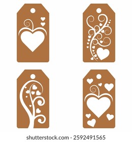 Set blank white paper price tags or gift tags. Set of gift or price tags shapes with hearts and love. Vector templates for cutting. Valentine's Day tag stencils. Mock up paper price tags