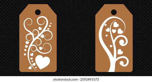 Set blank white paper price tags or gift tags. Set of gift or price tags shapes with hearts and love. Vector templates for cutting. Valentine's Day tag stencils. Mock up paper price tags