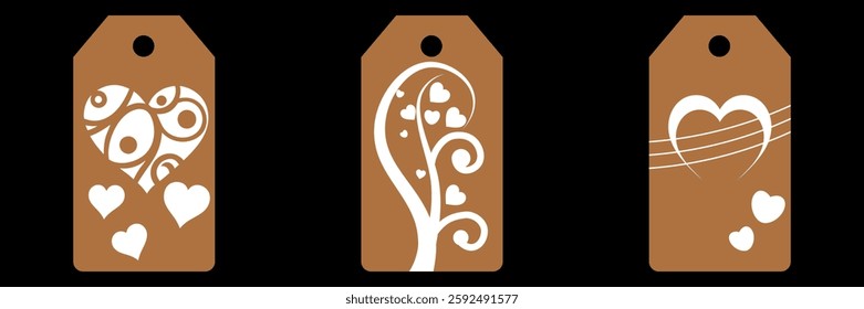 Set blank white paper price tags or gift tags. Set of gift or price tags shapes with hearts and love. Vector templates for cutting. Valentine's Day tag stencils. Mock up paper price tags