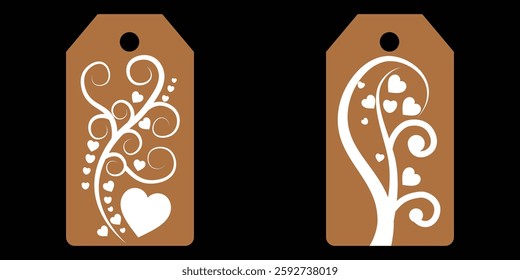 Set blank white paper price tags or gift tags. Set of gift or price tags shapes with hearts and love. Vector templates for cutting. Valentine's Day tag stencils. Mock up paper price tags