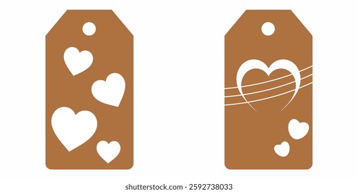 Set blank white paper price tags or gift tags. Set of gift or price tags shapes with hearts and love. Vector templates for cutting. Valentine's Day tag stencils. Mock up paper price tags