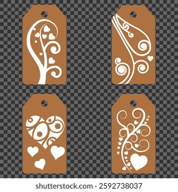 Set blank white paper price tags or gift tags. Set of gift or price tags shapes with hearts and love. Vector templates for cutting. Valentine's Day tag stencils. Mock up paper price tags