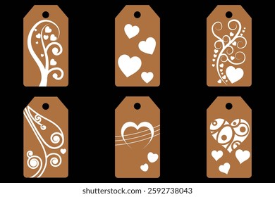 Set blank white paper price tags or gift tags. Set of gift or price tags shapes with hearts and love. Vector templates for cutting. Valentine's Day tag stencils. Mock up paper price tags