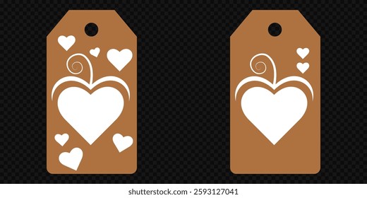 Set blank white paper price tags or gift tags. Set of gift or price tags shapes with hearts and love. Vector templates for cutting. Valentine's Day tag stencils. Mock up paper price tags