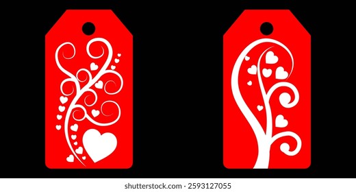 Set blank white paper price tags or gift tags. Set of gift or price tags shapes with hearts and love. Vector templates for cutting. Valentine's Day tag stencils. Mock up paper price tags