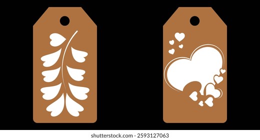 Set blank white paper price tags or gift tags. Set of gift or price tags shapes with hearts and love. Vector templates for cutting. Valentine's Day tag stencils. Mock up paper price tags