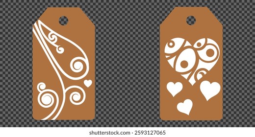 Set blank white paper price tags or gift tags. Set of gift or price tags shapes with hearts and love. Vector templates for cutting. Valentine's Day tag stencils. Mock up paper price tags