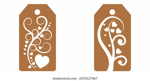 Set blank white paper price tags or gift tags. Set of gift or price tags shapes with hearts and love. Vector templates for cutting. Valentine's Day tag stencils. Mock up paper price tags