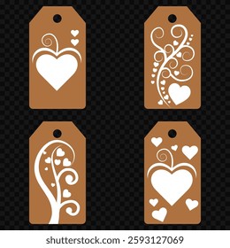 Set blank white paper price tags or gift tags. Set of gift or price tags shapes with hearts and love. Vector templates for cutting. Valentine's Day tag stencils. Mock up paper price tags