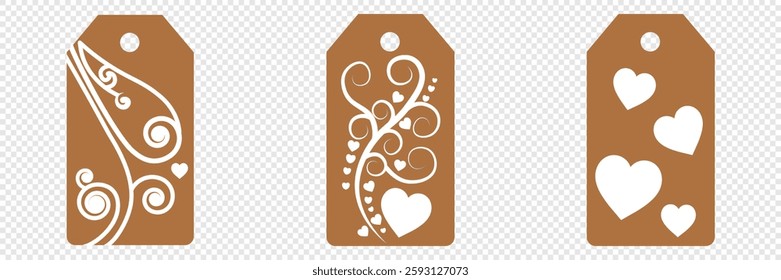 Set blank white paper price tags or gift tags. Set of gift or price tags shapes with hearts and love. Vector templates for cutting. Valentine's Day tag stencils. Mock up paper price tags
