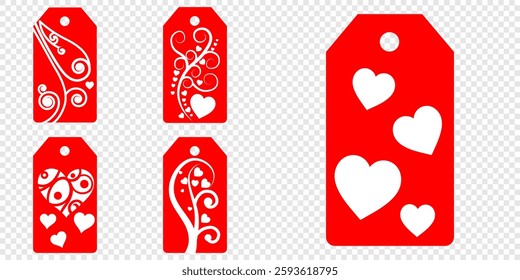 Set blank white paper price tags or gift tags. Set of gift or price tags shapes with hearts and love. Vector templates for cutting. Valentine's Day tag stencils. Mock up paper price tags