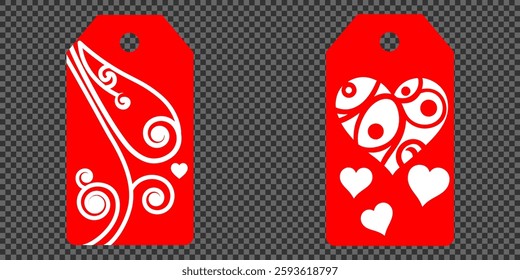 Set blank white paper price tags or gift tags. Set of gift or price tags shapes with hearts and love. Vector templates for cutting. Valentine's Day tag stencils. Mock up paper price tags
