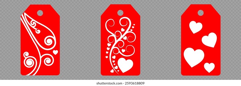Set blank white paper price tags or gift tags. Set of gift or price tags shapes with hearts and love. Vector templates for cutting. Valentine's Day tag stencils. Mock up paper price tags