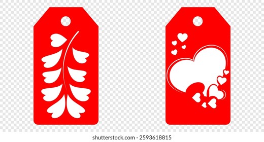 Set blank white paper price tags or gift tags. Set of gift or price tags shapes with hearts and love. Vector templates for cutting. Valentine's Day tag stencils. Mock up paper price tags