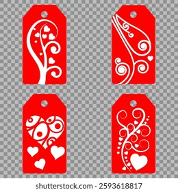 Set blank white paper price tags or gift tags. Set of gift or price tags shapes with hearts and love. Vector templates for cutting. Valentine's Day tag stencils. Mock up paper price tags