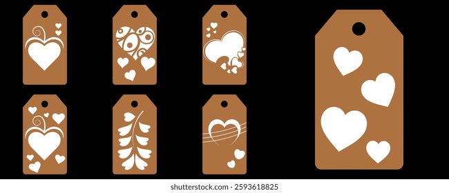 Set blank white paper price tags or gift tags. Set of gift or price tags shapes with hearts and love. Vector templates for cutting. Valentine's Day tag stencils. Mock up paper price tags