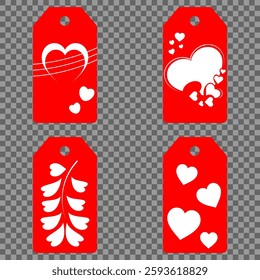Set blank white paper price tags or gift tags. Set of gift or price tags shapes with hearts and love. Vector templates for cutting. Valentine's Day tag stencils. Mock up paper price tags