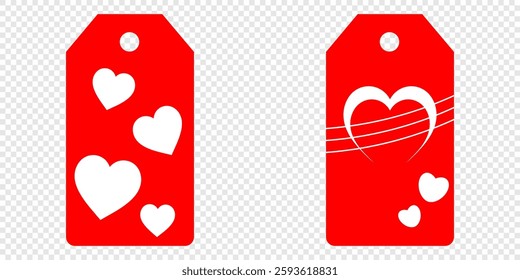 Set blank white paper price tags or gift tags. Set of gift or price tags shapes with hearts and love. Vector templates for cutting. Valentine's Day tag stencils. Mock up paper price tags