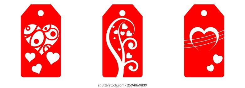 Set blank white paper price tags or gift tags. Set of gift or price tags shapes with hearts and love. Vector templates for cutting. Valentine's Day tag stencils. Mock up paper price tags