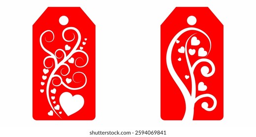 Set blank white paper price tags or gift tags. Set of gift or price tags shapes with hearts and love. Vector templates for cutting. Valentine's Day tag stencils. Mock up paper price tags