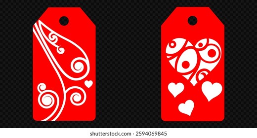 Set blank white paper price tags or gift tags. Set of gift or price tags shapes with hearts and love. Vector templates for cutting. Valentine's Day tag stencils. Mock up paper price tags