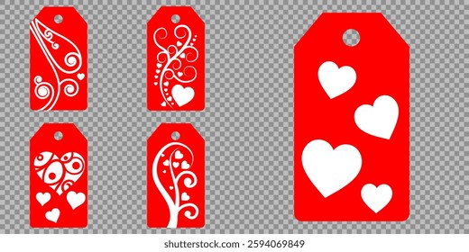 Set blank white paper price tags or gift tags. Set of gift or price tags shapes with hearts and love. Vector templates for cutting. Valentine's Day tag stencils. Mock up paper price tags