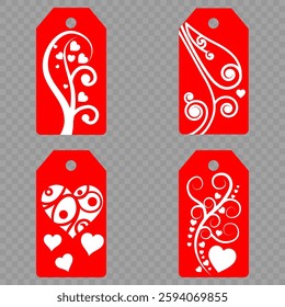 Set blank white paper price tags or gift tags. Set of gift or price tags shapes with hearts and love. Vector templates for cutting. Valentine's Day tag stencils. Mock up paper price tags
