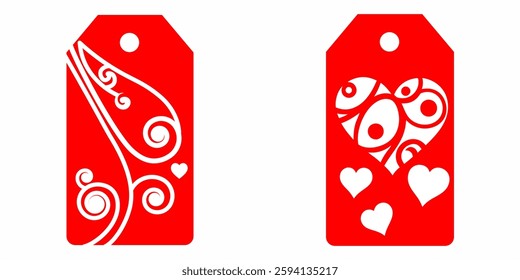 Set blank white paper price tags or gift tags. Set of gift or price tags shapes with hearts and love. Vector templates for cutting. Valentine's Day tag stencils. Mock up paper price tags
