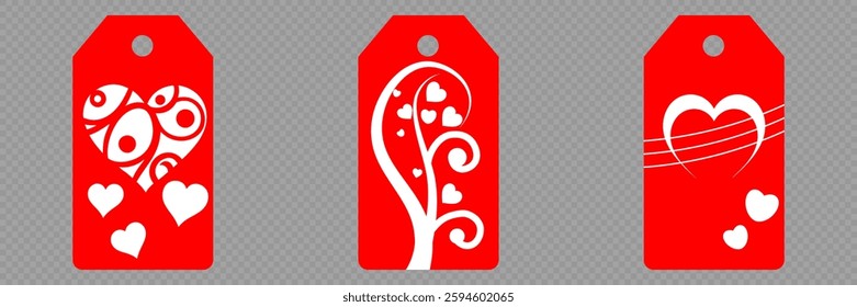 Set blank white paper price tags or gift tags. Set of gift or price tags shapes with hearts and love. Vector templates for cutting. Valentine's Day tag stencils. Mock up paper price tags