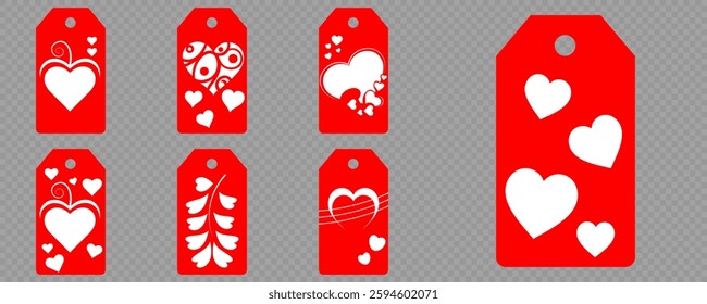 Set blank white paper price tags or gift tags. Set of gift or price tags shapes with hearts and love. Vector templates for cutting. Valentine's Day tag stencils. Mock up paper price tags