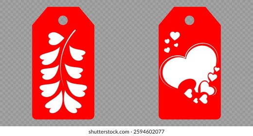 Set blank white paper price tags or gift tags. Set of gift or price tags shapes with hearts and love. Vector templates for cutting. Valentine's Day tag stencils. Mock up paper price tags
