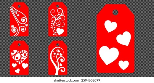 Set blank white paper price tags or gift tags. Set of gift or price tags shapes with hearts and love. Vector templates for cutting. Valentine's Day tag stencils. Mock up paper price tags