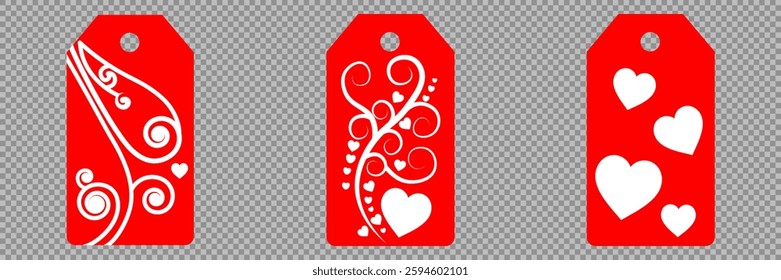 Set blank white paper price tags or gift tags. Set of gift or price tags shapes with hearts and love. Vector templates for cutting. Valentine's Day tag stencils. Mock up paper price tags