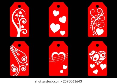 Set blank white paper price tags or gift tags. Set of gift or price tags shapes with hearts and love. Vector templates for cutting. Valentine's Day tag stencils. Mock up paper price tags