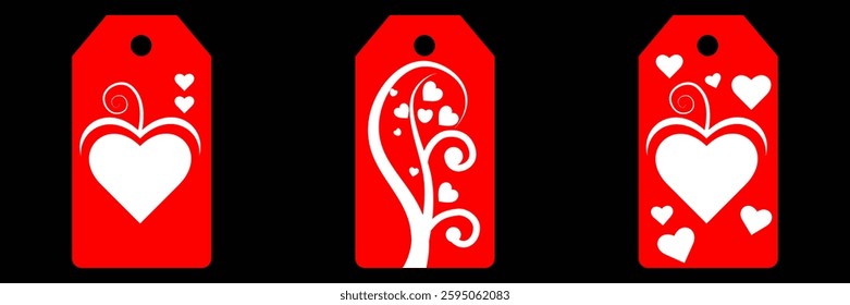 Set blank white paper price tags or gift tags. Set of gift or price tags shapes with hearts and love. Vector templates for cutting. Valentine's Day tag stencils. Mock up paper price tags