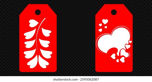Set blank white paper price tags or gift tags. Set of gift or price tags shapes with hearts and love. Vector templates for cutting. Valentine's Day tag stencils. Mock up paper price tags