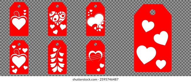 Set blank white paper price tags or gift tags. Set of gift or price tags shapes with hearts and love. Vector templates for cutting. Valentine's Day tag stencils. Mock up paper price tags