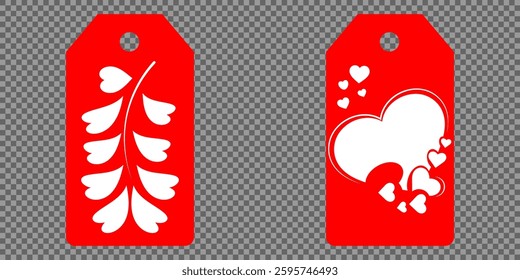 Set blank white paper price tags or gift tags. Set of gift or price tags shapes with hearts and love. Vector templates for cutting. Valentine's Day tag stencils. Mock up paper price tags