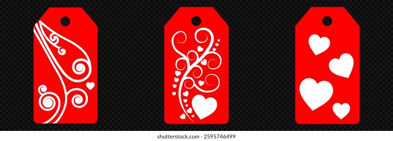 Set blank white paper price tags or gift tags. Set of gift or price tags shapes with hearts and love. Vector templates for cutting. Valentine's Day tag stencils. Mock up paper price tags