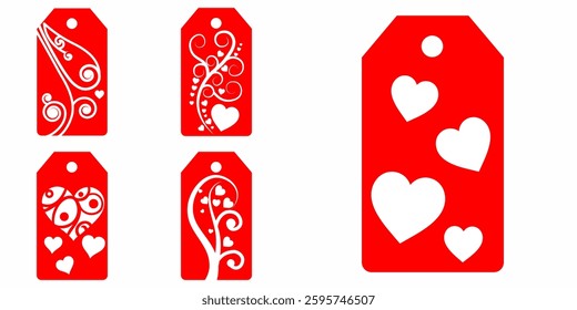 Set blank white paper price tags or gift tags. Set of gift or price tags shapes with hearts and love. Vector templates for cutting. Valentine's Day tag stencils. Mock up paper price tags