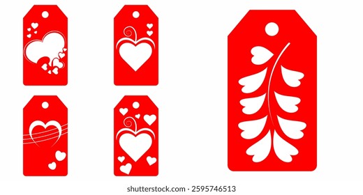 Set blank white paper price tags or gift tags. Set of gift or price tags shapes with hearts and love. Vector templates for cutting. Valentine's Day tag stencils. Mock up paper price tags