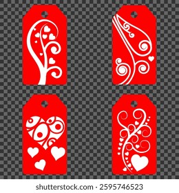 Set blank white paper price tags or gift tags. Set of gift or price tags shapes with hearts and love. Vector templates for cutting. Valentine's Day tag stencils. Mock up paper price tags