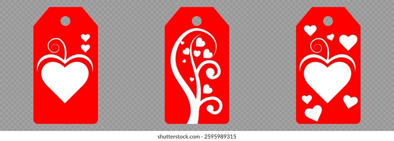 Set blank white paper price tags or gift tags. Set of gift or price tags shapes with hearts and love. Vector templates for cutting. Valentine's Day tag stencils. Mock up paper price tags